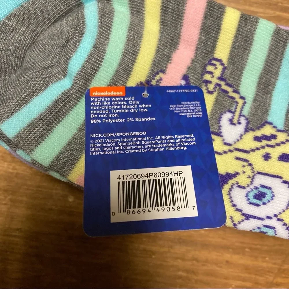 SpongeBob SquarePants 5 Pairs of Socks Shoe Size 4-10 Patrick Gary NWT